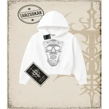 SKULL Kadın Crop Kapşonlu Sweatshirt
