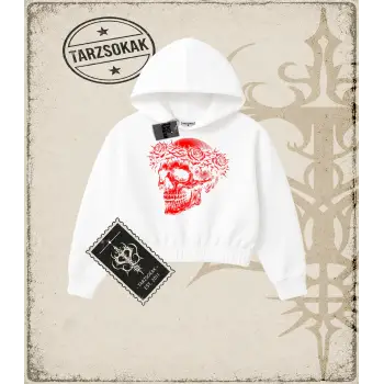 SKULL   Kadın Crop Kapşonlu Sweatshirt