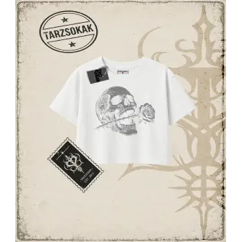 SKULL   Kadın Crop Tişört