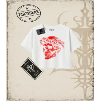 SKULL   Kadın Crop Tişört