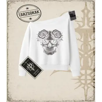SKULL   Kadın Kayık Yaka Sweatshirt