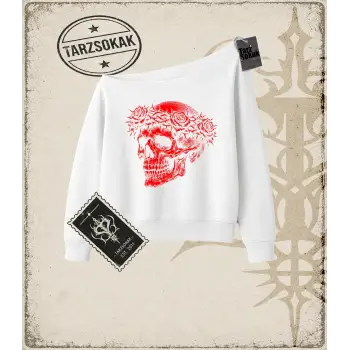 SKULL   Kadın Kayık Yaka Sweatshirt