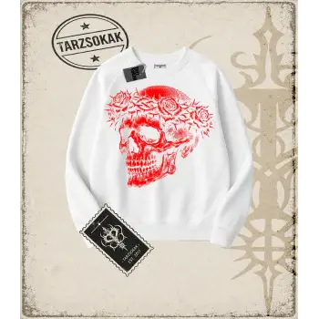 SKULL   Oversize Unisex Bisiklet Yaka Sweatshirt