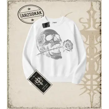SKULL   Oversize Unisex Bisiklet Yaka Sweatshirt