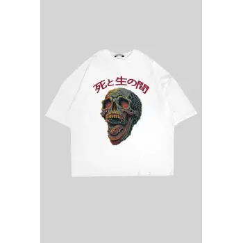 Skull Scream Baskılı Oversize Unisex Beyaz