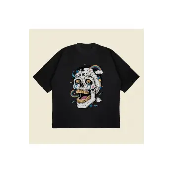 Skullrainbow Baskılı Oversize Unisex Pamuklu Nefes Alan Kalın Kumaşlı