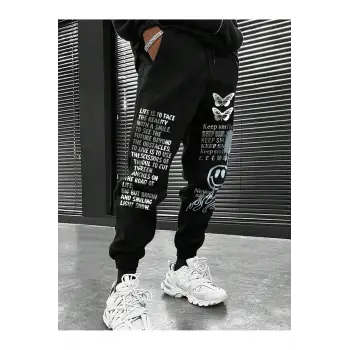 Slogan & Cartoon Graphic Drawstring Waist Eşofman Altı