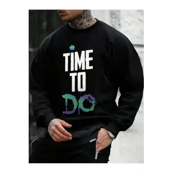 Slogan Graphic Drop Shoulder Sweatshirt Siyah