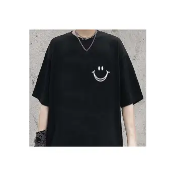 Smile Baskılı Siyah Unisex Oversize