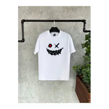 Smile Monster Baskılı Beyaz Erkek