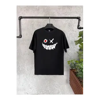 Smile Monster Baskılı Siyah Erkek