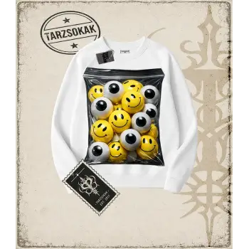 SMILEY Oversize Unisex Bisiklet Yaka Sweatshirt