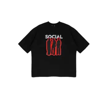 Social Baskılı Siyah Unisex Oversize