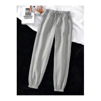 Solid Drawstring Waist Slant Pocket 4 Mevsim Eşofman