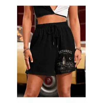 Solid Drawstring Waist Track Şort