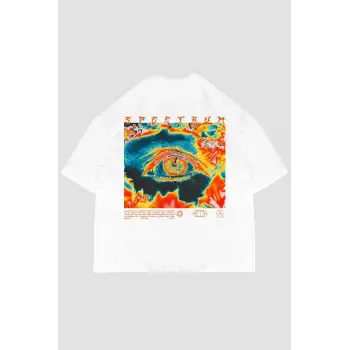 Spectrum Baskılı Beyaz Oversize Unisex
