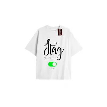 STAG NIGHT Unisex Oversize Yazılı Tshirt BEYAZ