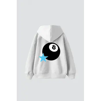 Star Eight Ball Baskılı Oversize Unisex Beyaz