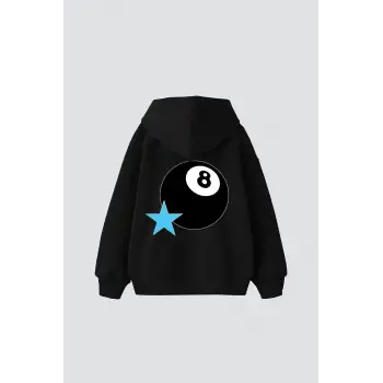 Star Eight Ball Baskılı Oversize Unisex Siyah