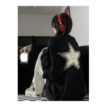 Star Pattern Drop Shoulder Oversized Pullover Siyah