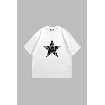 Starz Leopar Baskılı V2 24/1 Oversize Unisex Beyaz
