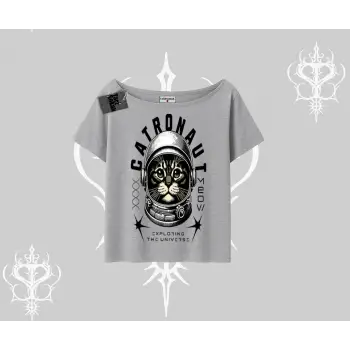 Stay Cool Kedi Baskılı Kayık Yaka Tshirt