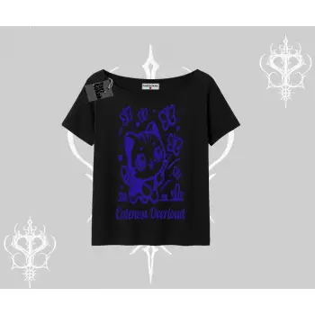 Stay Cool Kedi Baskılı Oversize Crop Tshirt