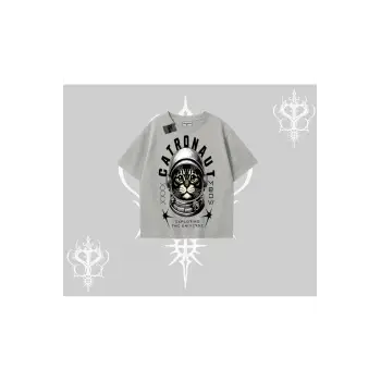 Stay Cool Kedi Baskılı Oversize Tshirt