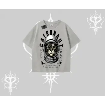 Stay Cool Kedi Baskılı Oversize Tshirt