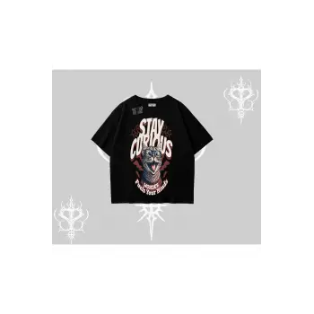 Stay Curious Kedi Baskılı Oversize Tshirt