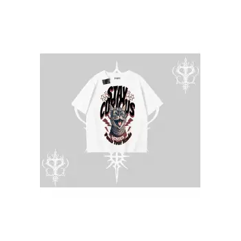 Stay Curious Kedi Baskılı Oversize Tshirt