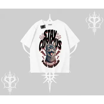 Stay Curious Kedi Baskılı Oversize Tshirt