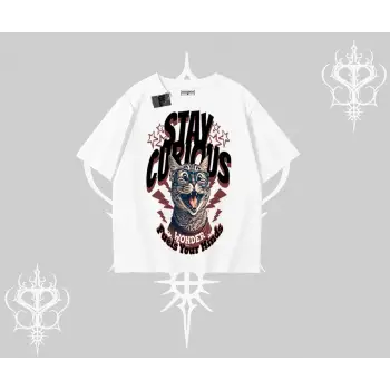 Stay Curious Kedi Baskılı Oversize Tshirt - Çocuk