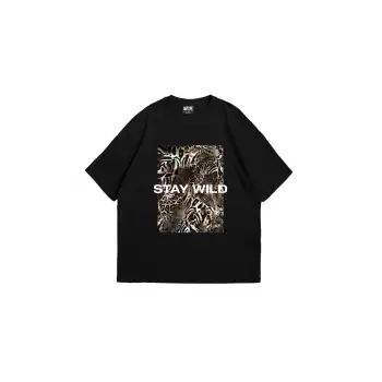 Stay Wild Leopar Baskılı 24/1 Oversize Unisex Siyah
