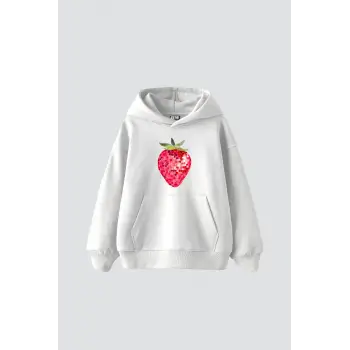 Strawberry Disco Baskılı Oversize Unisex Beyaz