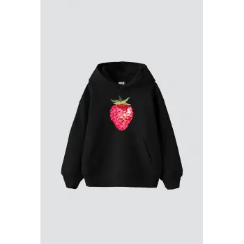Strawberry Disco Baskılı Oversize Unisex Siyah