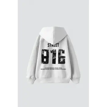 Street 816 Baskılı Oversize Unisex Premium Beyaz