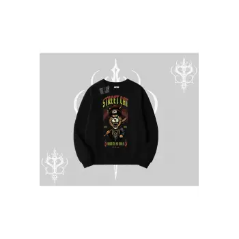 Street Cat Kedi Baskılı Biskilet Sweatshirt