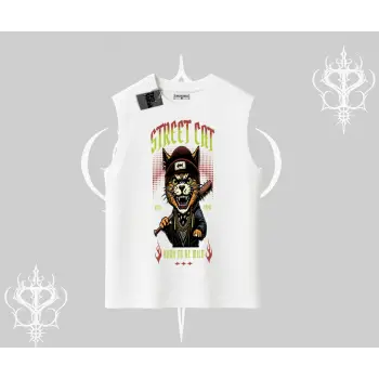 Street Cat Kedi Baskılı Kolsuz Tshirt
