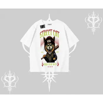 Street Cat Kedi Baskılı Oversize Tshirt