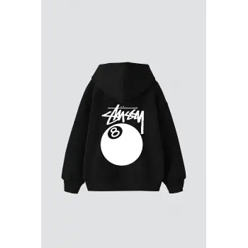 Sts. Eight Ball Baskılı Oversize Unisex Siyah
