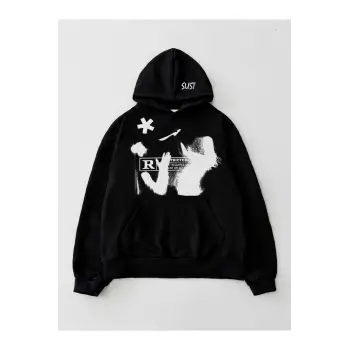 STUSSY BASKILI OVERSIZ SWEATSHIRT MODELLERİ Siyah