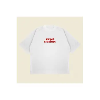 Sweet Creature Baskılı Oversize Unisex Pamuklu Nefes Alan Kalın Kumaşlı