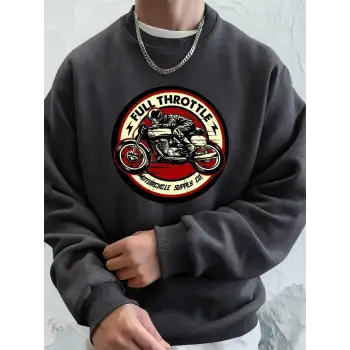 Tam Gazlı Motosiklet Baskılı Erkek Kapüşonlu Üstü Sonbahar Bisiklet Yaka Sweatshirt Temel Pol