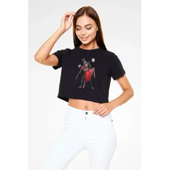 Tango Siyah Crop Top  T-Shirt