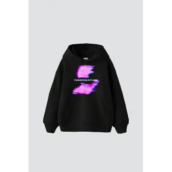 Temperature Baskılı Oversize Unisex Siyah