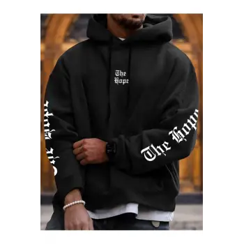 The Hope Renkli Baskılı Oversize Kapüşonlu Sweatshirt Siyah