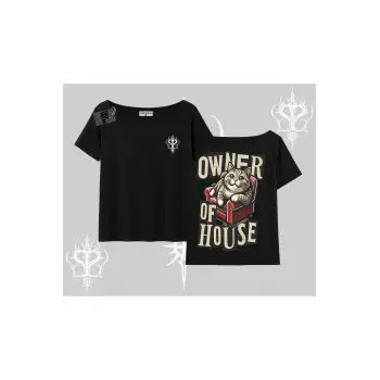 The Owner of House Kedi Arka Baskılı Kayık Yaka Tshirt