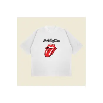 The Rolling Stones Baskılı Oversize Unisex Pamuklu Nefes Alan Kalın Kumaşlı