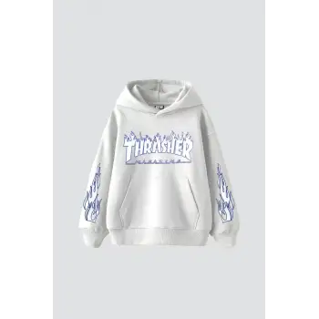 Thrasher Flam Baskılı Oversize Unisex Beyaz